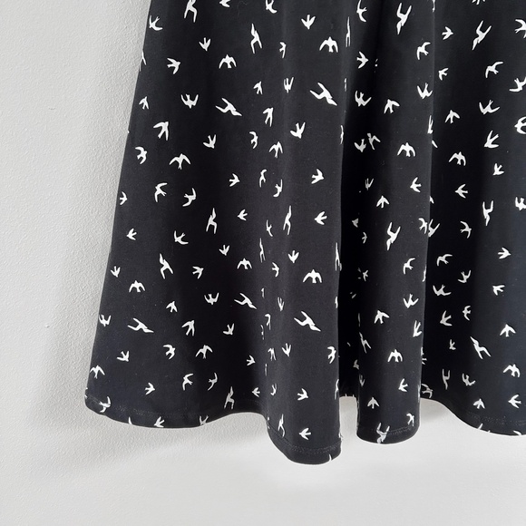 Simons Fit and Flare Sundress Black Bird Pattern Cap Sleeve Scoop Neck Size S - Picture 6 of 13